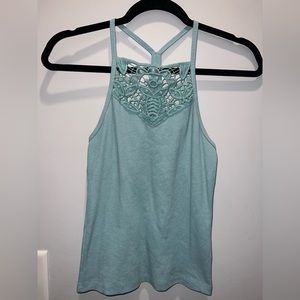 Aeropostale racer back floral lace tank - sage blue
